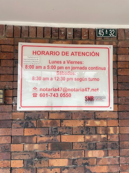 Fachada de la Notaría 47 de Bogotá